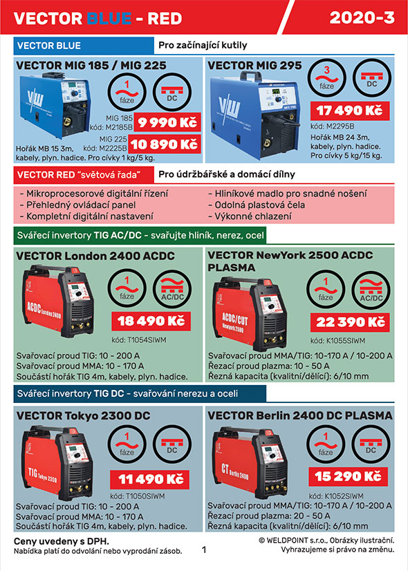 Prodejní leták sváecích zdroj VECTOR BLUE-RED strana 1